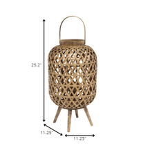 Load image into Gallery viewer, Coastal Bamboo and Wood Lantern Stand