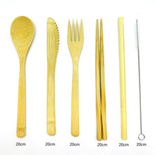 Load image into Gallery viewer, Bamboo Travel Utensils Sustainable Bamboo Cutlery Set Reusable Knife,Fork,Spoon,Biodegradable Straws Chopsticks Zero Waste Wrap
