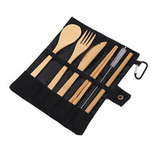 Load image into Gallery viewer, Bamboo Travel Utensils Sustainable Bamboo Cutlery Set Reusable Knife,Fork,Spoon,Biodegradable Straws Chopsticks Zero Waste Wrap