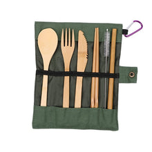Load image into Gallery viewer, Bamboo Travel Utensils Sustainable Bamboo Cutlery Set Reusable Knife,Fork,Spoon,Biodegradable Straws Chopsticks Zero Waste Wrap