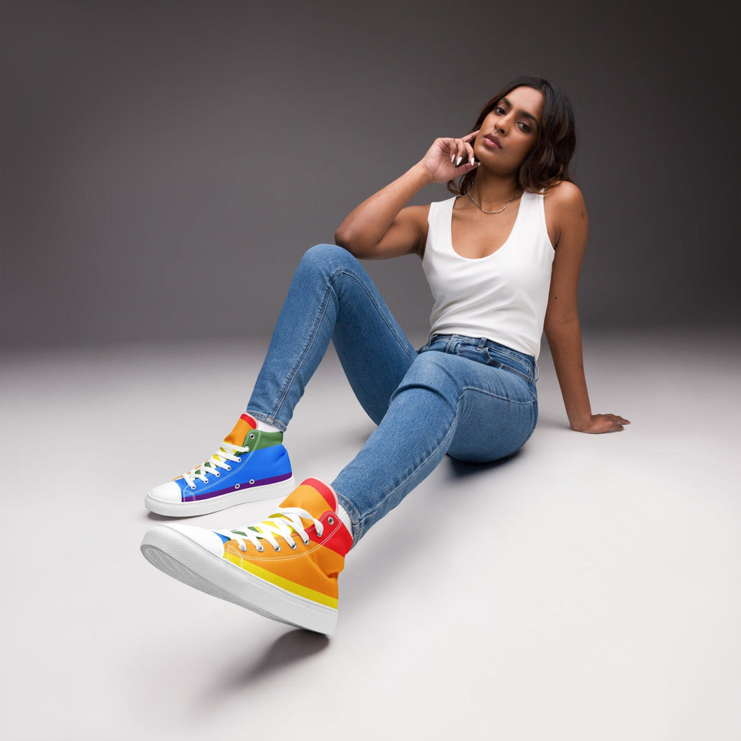 Women’s High Top Rainbow Canvas Shoes, Custom Footwear, Custom Shoes