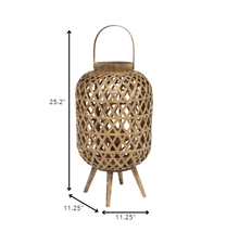 Load image into Gallery viewer, Coastal Bamboo and Wood Lantern Stand
